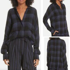 VINCE Blue Heathered Plaid Long Sleeve Pullover Top Size M